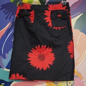 Chic Black and Red Floral Pencil Skirt